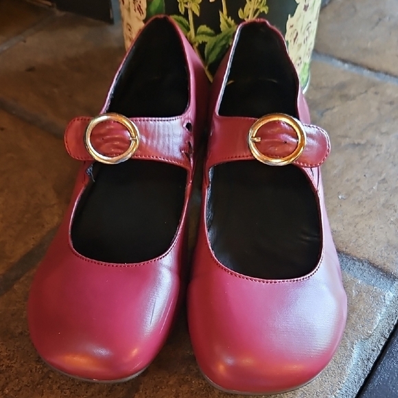 Elegant Burgundy Flats with Gold Buckle - Picture 1 of 5